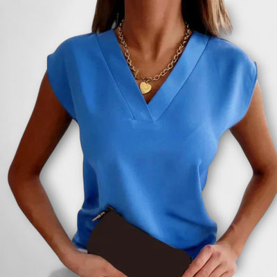 Frauen V-Ausschnitt Sommeroberteil mit lockeren Ärmeln