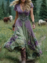 Erica - Stilvolles Maxikleid mit Blumenmuster für Damen in Grün