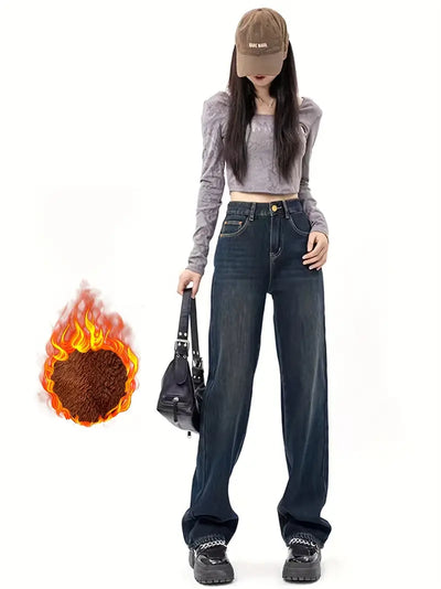 Dreilaen™ | Fleece-gefütterte Straight-Leg-Jeans für Damen - Casual Denim mit hoher Taille