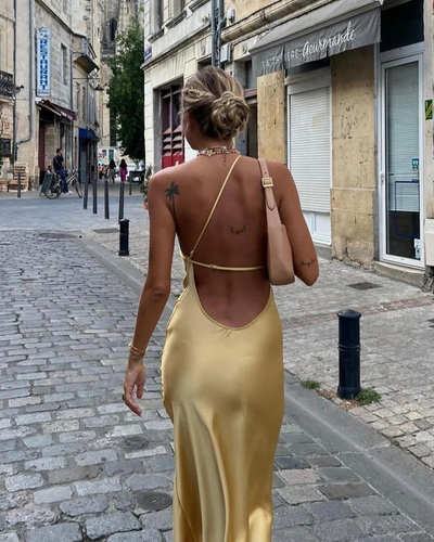 Elisa | Langes Abendkleid mit offenem Rücken und Satin-Schlitz