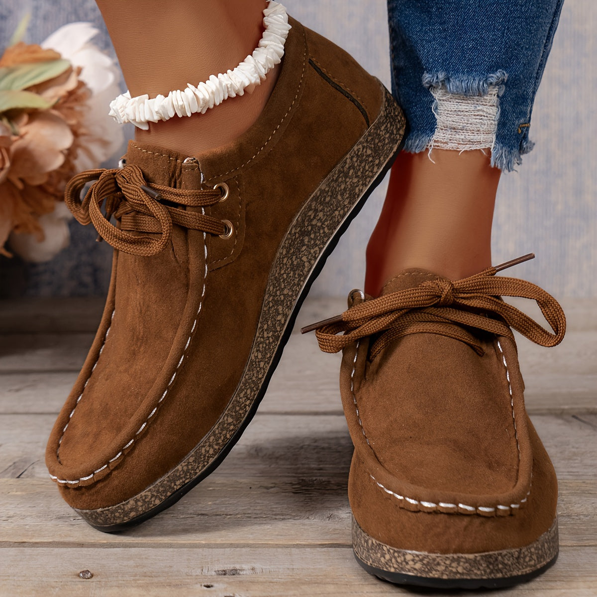 Damen Vintage Schnür Schuhe