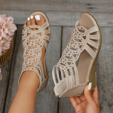 Damen Glitzer Plateau Offene Sandalen – Stilvolle Reißverschluss Wedge in Beige