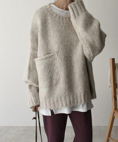 Oversized Strickpullover | Grobstrick & Tasche | Lässiger Komfort