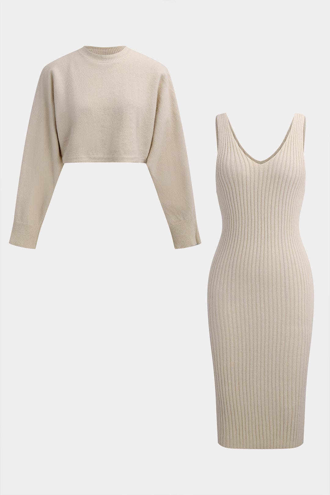 Shira | Strick-Zweiteiler-Set mit Crop-Pullover & Figurbetontem Kleid
