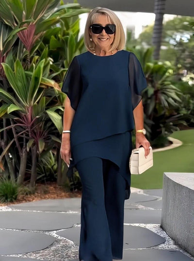Marineblaues Blusen und Hosenset