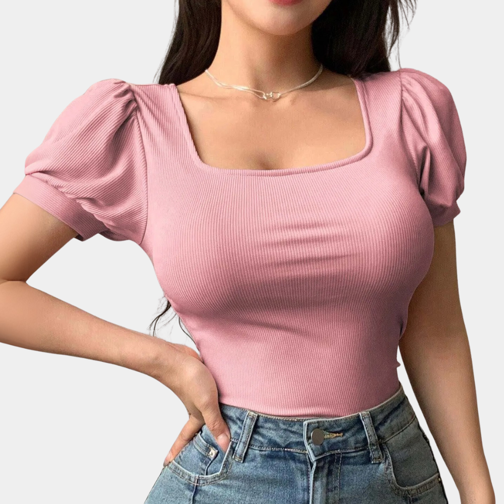 Alexa - Trendiges Rosa Damen Top Quadratischer Ausschnitt