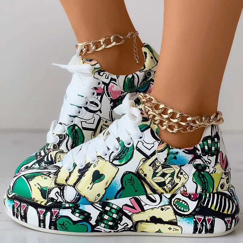Detanny - Trendige Graffiti Freizeit Damen Sneaker