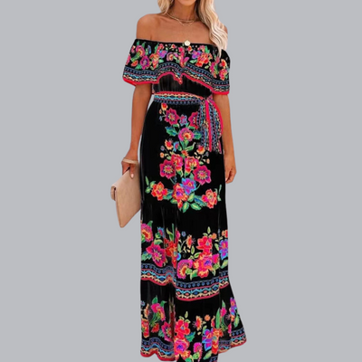 Marit™ | Schulterfreies Maxikleid mit Taillengürtel