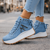 Damen Chunky Denim Sneaker Mit Schnürung Im Street Style in Blau