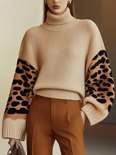 Rollkragenpullover mit Animal-Print | Statement-Ärmel | Eleganz trifft Komfort