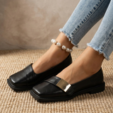 Damen Quadratische Slip-On Loafer Flats – Modische Freizeitschuhe in Schwarz