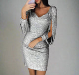 Stilvolles Abendkleid mit Pailletten - Oreana in Silber