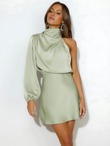 Eline Damen One Shoulder Satin Kleid in Hellgrün