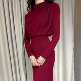 Bonnie - Stilvolles, drapiertes Midikleid für Damen in Weinrot