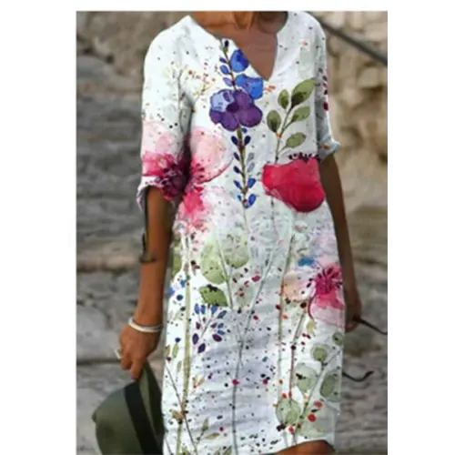 Pepijn | Mini Kleid mit Blumendesign und V-Ausschnitt für Damen