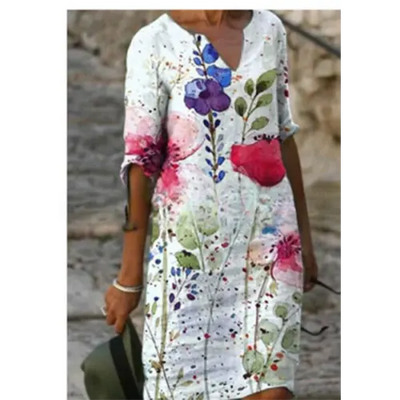 Pepijn | Mini Kleid mit Blumendesign und V-Ausschnitt für Damen