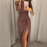 Cristy - Schickes schulterfreies Damenkleid in Braun