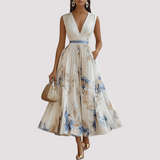 Leah - Florales Langärmeliges Midikleid in Weiß