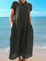Allie - Lässiges, locker sitzendes Kurzarmkleid für Damen in Armeegrün