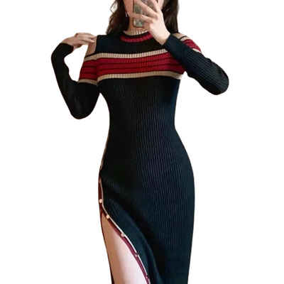 Schulterfreies Strick-Midikleid | Modisch und Elegant | Figurbetonter Schnitt