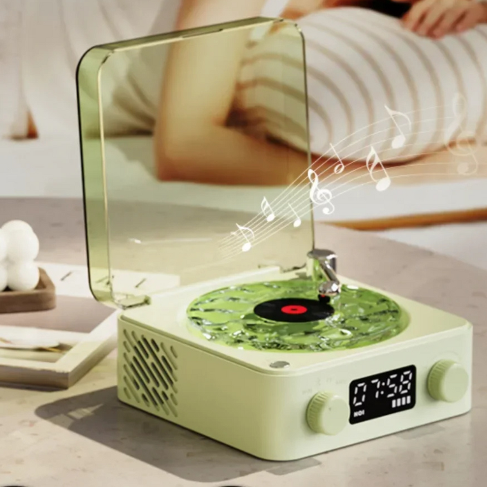 VintageVibe Soundbox - Retro Vinyl-Lautsprecher mit drehendem Plattenspieler