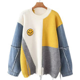 Fröhlicher Patchwork Pullover für Damen - Liora in Weiß/Gelb