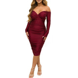 Maddie - Schulterfreies Wickelkleid mit Rüschen für Damen in Dunkelrot