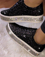 Stilvolle Plateau-Glitter Damen Sneakers - Sienna in Schwarz