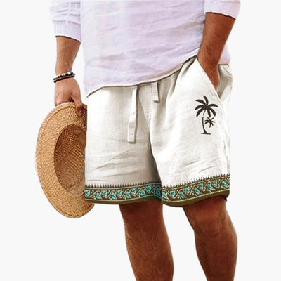 Herren Badeshorts Sommer mit Kordelzug und Palmenmuster