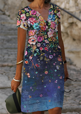 Kristina - Stilvolles, kurzärmeliges Blumenkleid für Damen in Blau