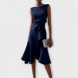 Sheila - Stilvolles Damen-Midikleid mit Rüschendetails in Marineblau