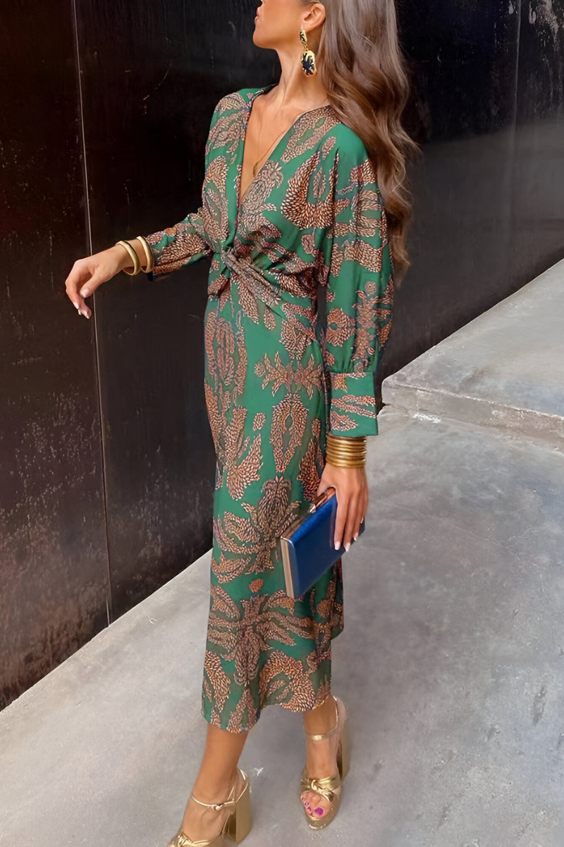 Elegantes Midikleid mit Twist-Detail und floralem Muster – Zeitlos und stilvoll