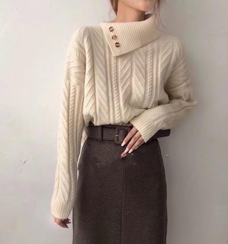 Strukturierter Pullover | Hoher Kragen mit Knöpfen | Eleganter Komfort
