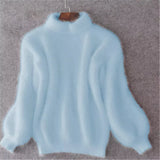 Lässiger Angora Strick Damenpullover - Livia in Blau