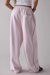 Damen Lange Bestickte Locker Geschnittene Strickhose – Müheloser Chic in Rosa