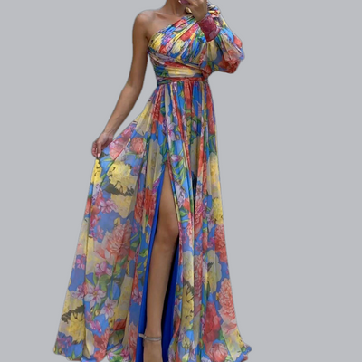 Lotte™ | Asymmetrisches Maxikleid mit floralem Design