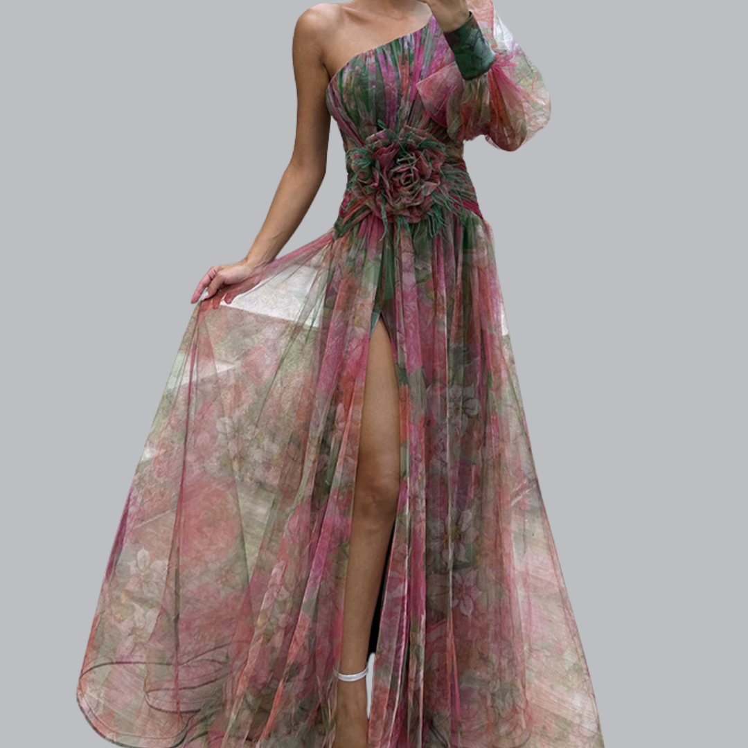 Amira™ | Asymmetrisches Tüllkleid mit floraler Applikation