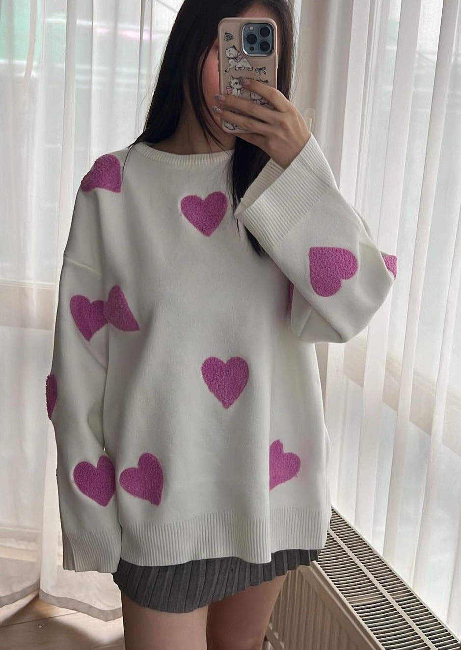 Übergroßer Pullover mit Herzmotiv | Weich und bequem | Verspielter Stil