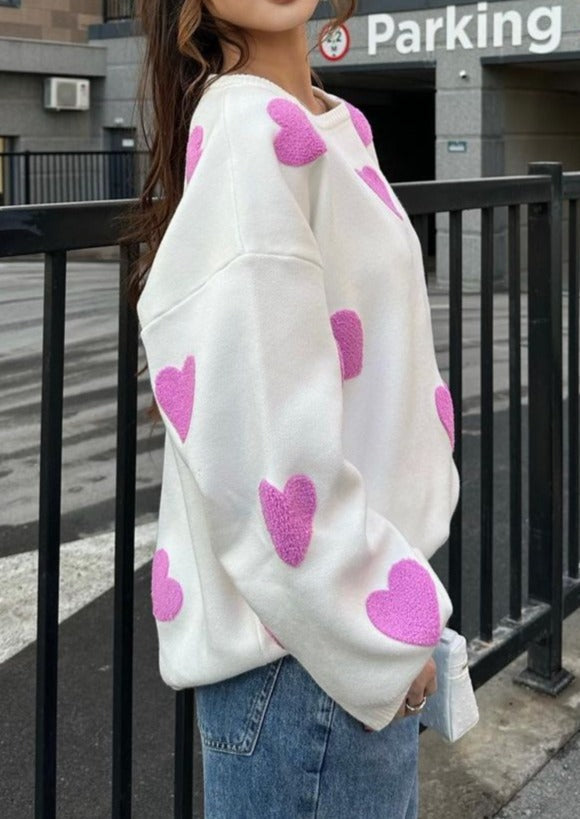 Übergroßer Pullover mit Herzmotiv | Weich und bequem | Verspielter Stil