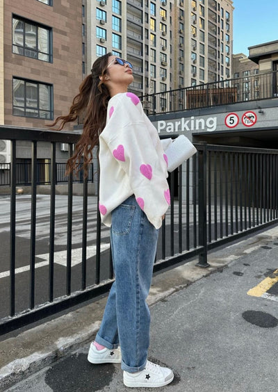 Übergroßer Pullover mit Herzmotiv | Weich und bequem | Verspielter Stil