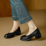 Damen Braune Leder Plateau Pumps Mit Blockabsatz – Stilvolle Heels in Schwarz
