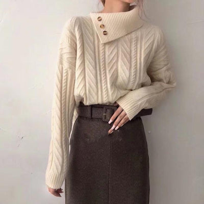 Strukturierter Pullover | Hoher Kragen mit Knöpfen | Eleganter Komfort