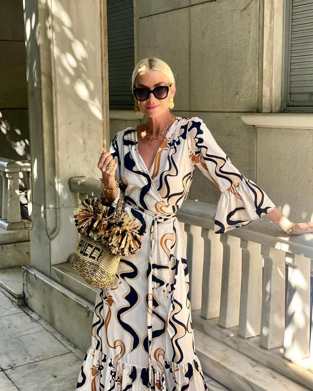 Purple - Beliebtes Langärmliges Maxikleid V-Ausschnitt Damen