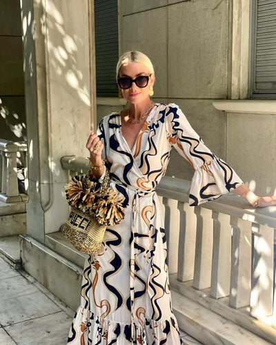 Purple - Beliebtes Langärmliges Maxikleid V-Ausschnitt Damen