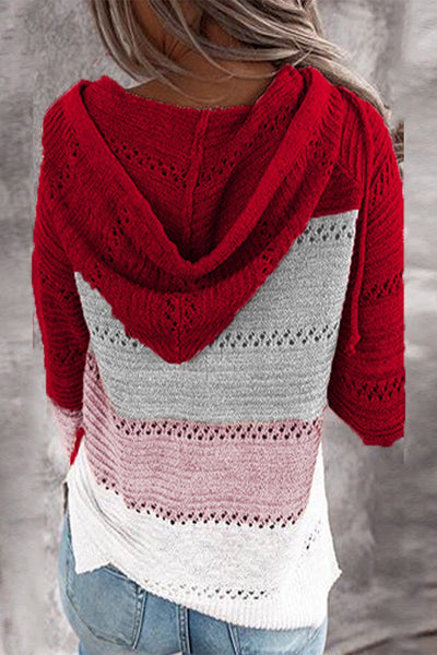 Strickpullover mit Leoparden- und Streifenmuster | Kapuzen-Design | Müheloser Stil