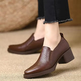 Damen Spitze Leder Loafer Mit Blockabsatz – Freizeit Schuhe in Braun