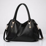 Damen Breite Leder Handtasche Mit Langem Riemen – Stilvolle Schultertasche in Schwarz