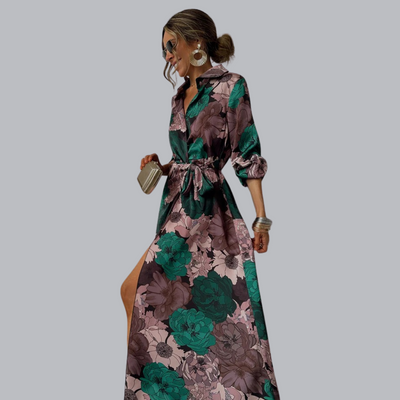Wilma™ | Satin-Hemdkleid mit Blumenprint und Taillengürtel