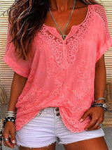Jennie | Boho-Bluse mit V-Ausschnitt und Stickerei in Pfirsich
