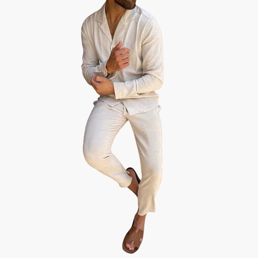 Herren Zweiteiler mit Langarmhemd und Hose für Frühling Sommer